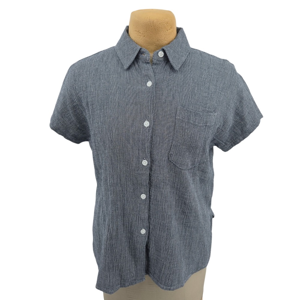 HATCH Short Sleeve‎ Button Down Shirt Womens XS 0 Blue Gauze Maternity Friendly